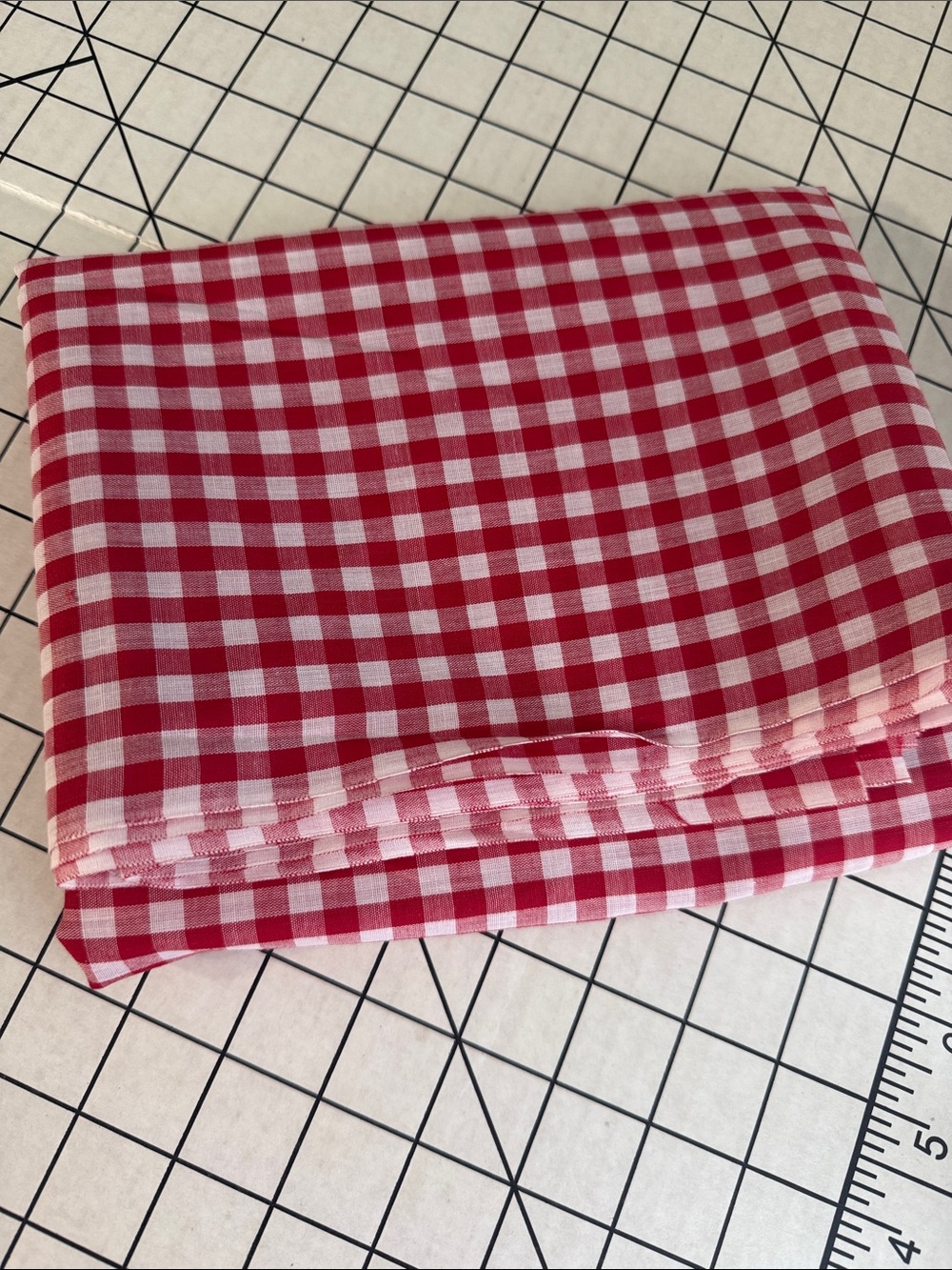 Vintage Red White Gingham Fabric 1¾ Yards x 42” Lightweight Polyester Blend
